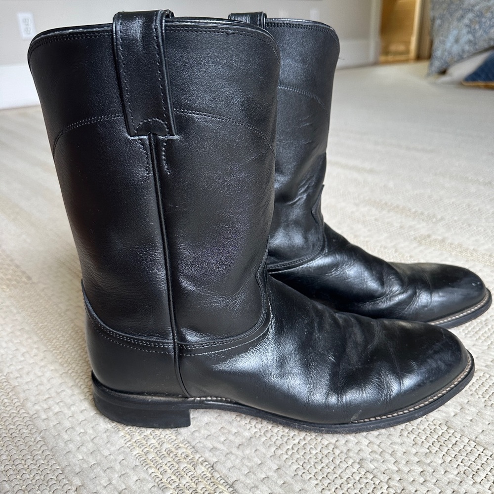 Justin Men's Black Kipskin Classic Leather Roper Boots sz 11.5